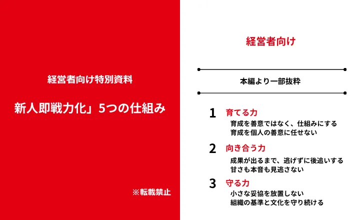 経営者向け特別資料 新人即戦力化 5つの仕組み 資料表紙